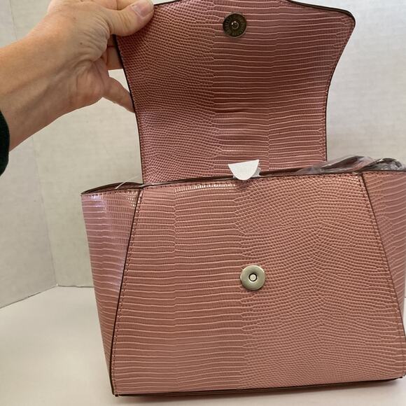 Anne Klein PU Satchel Purse Pocketbook Dusty Rose Carry Handle & Shoulder Strap - Picture 4 of 10